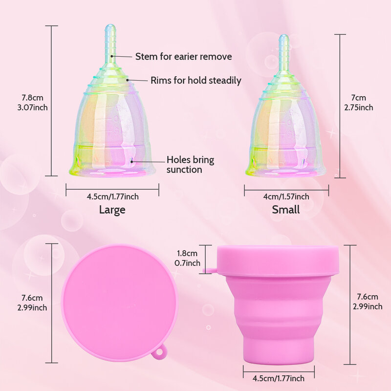 Copa Menstrual colorida para mujer, Copa de higiene femenina, de silicona de grado médico, 7 piezas