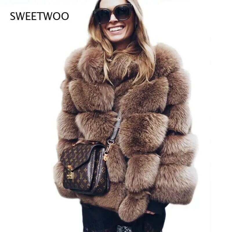 S-4Xl Mink ผู้หญิง2021ฤดูหนาวแฟชั่นสีชมพู Faux Fur Coat Elegant หนา Outerwear ปลอมขนสัตว์เสื้อผู้หญิง