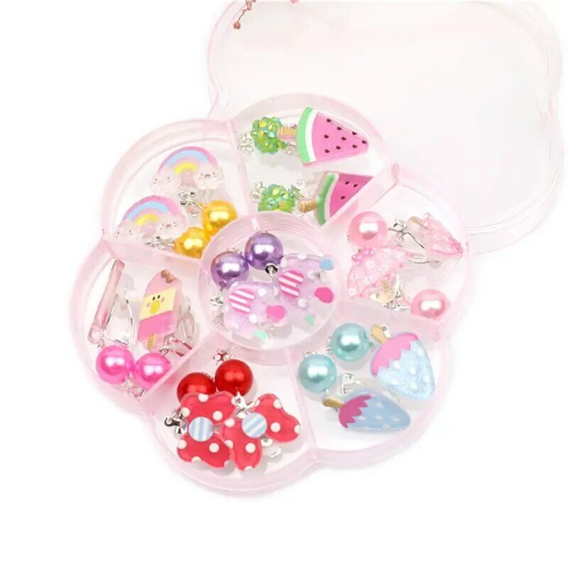 Mini brincos de plástico hipoalergênico para meninas, 7 pares, charmosos, para crianças, anti-dor, 7 pares