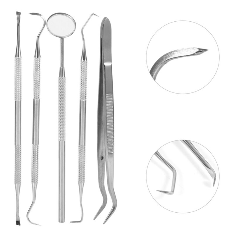 5 peças conjunto de aço inoxidável dentista dental cuidados limpeza dentes branqueamento dental floss higiene dental kit removedor placa conjunto den