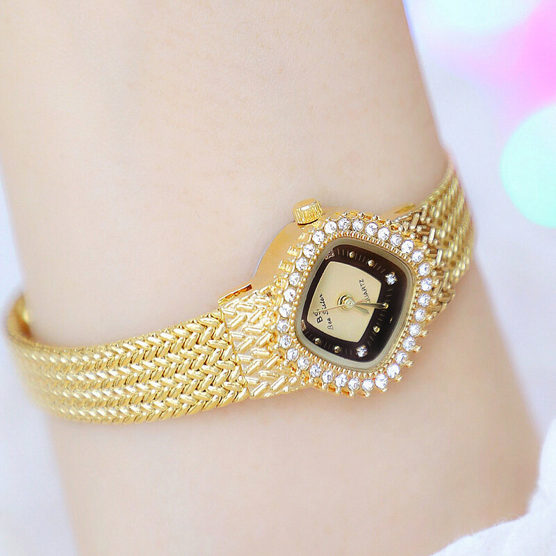 Reloj de acero inoxidable con diamantes de cristal para mujer, pulsera pequeña de lujo, 2022