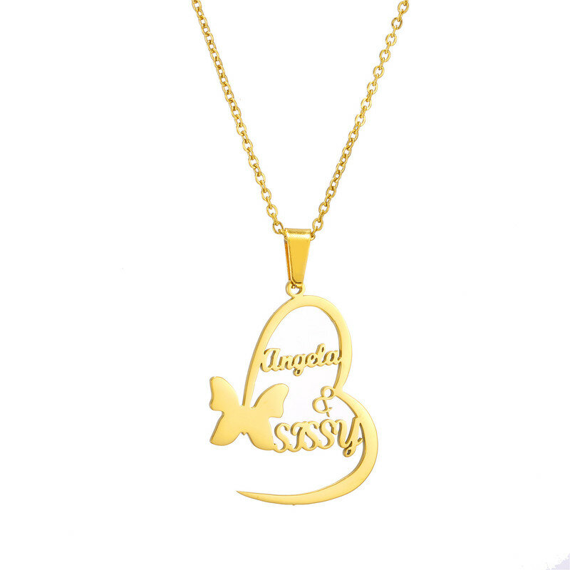 Personalizado nome personalizado colares romântico coração borboleta colares de aço inoxidável presente de aniversário para os amantes do casal