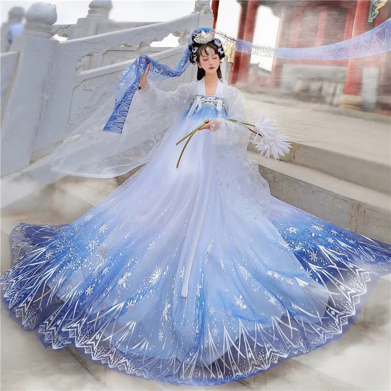 Carol cekiny z gwiazdek gradientu połyskujące kobiety suknia zestaw tradycyjny chiński strój Hanfu Prom formalne urodziny prezent na boże narodzenie