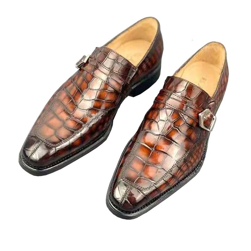 Ouluoer sapatos masculinos sapatos formais sapatos de couro de crocodilo sapatos de crocodilo cor escova sapatos masculinos wendding marrom
