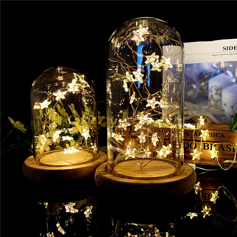 Guirnalda de luces LED para decoración de interiores y exteriores, lámpara de alambre de cobre, estrella, resistente al agua, con batería, para Navidad y boda, 1/2M