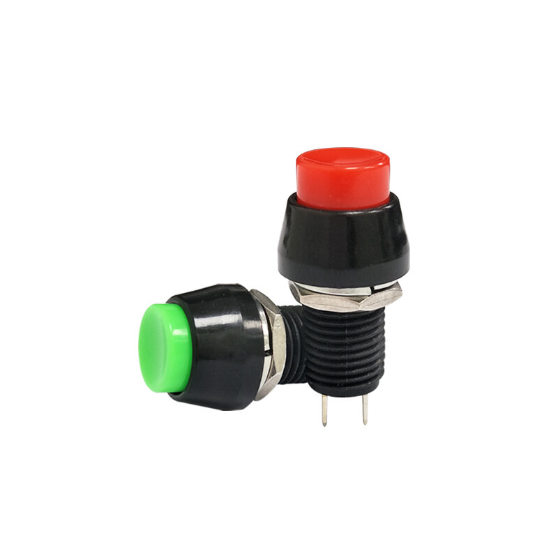 Interruptor de botón pequeño redondo autoblocante y momentáneo, Terminal de 250V, 2A, rojo, verde, 2 pines, 12mm