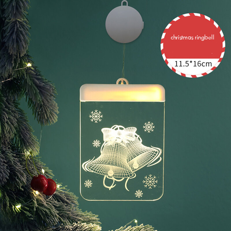Pendurado Janela Cortina Luz Natal Interior Janela String Luz Decoração Árvore De Natal, Papai Noel, Floco De Neve, Branco Quente