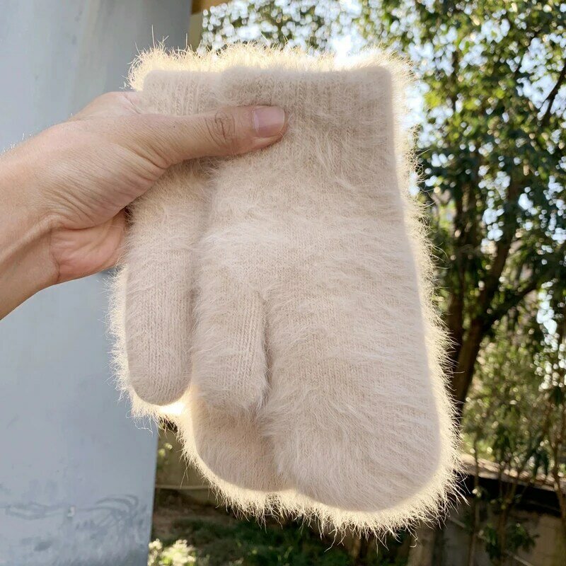 Новые милые шерстяные перчатки с кроликом корейские женские зимние плотные теплые варежки Однотонные эластичные перчатки с закрытыми пальцами женские мягкие перчатки