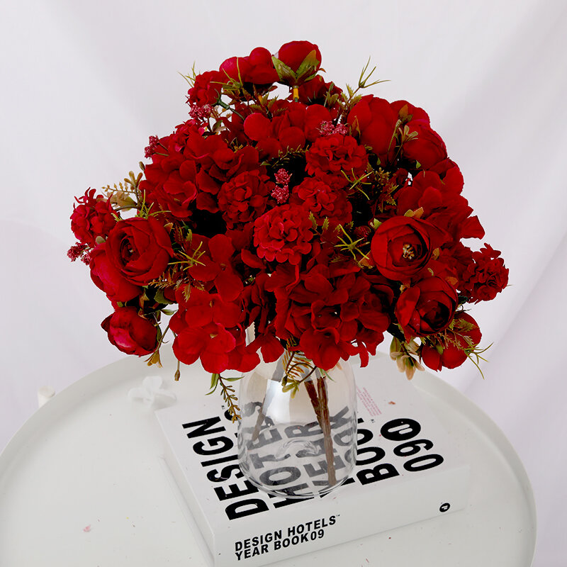 Ramo de flores artificiales de seda, Hortensia híbrida de alta calidad, decoración de otoño, bricolaje, hogar, jardín, decoración de boda