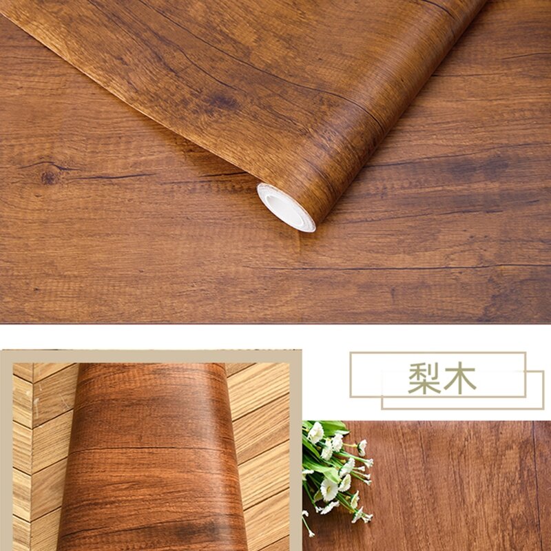 Vinilo autoadhesivo de rayas de madera, papel tapiz de PVC impermeable, pegatina de pared para muebles de armario, decoración del hogar
