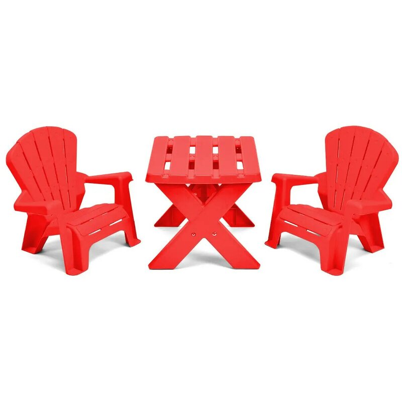 3 PCS Kids Table &Chair Set Plastic Children Studying Play Table Classroom Red