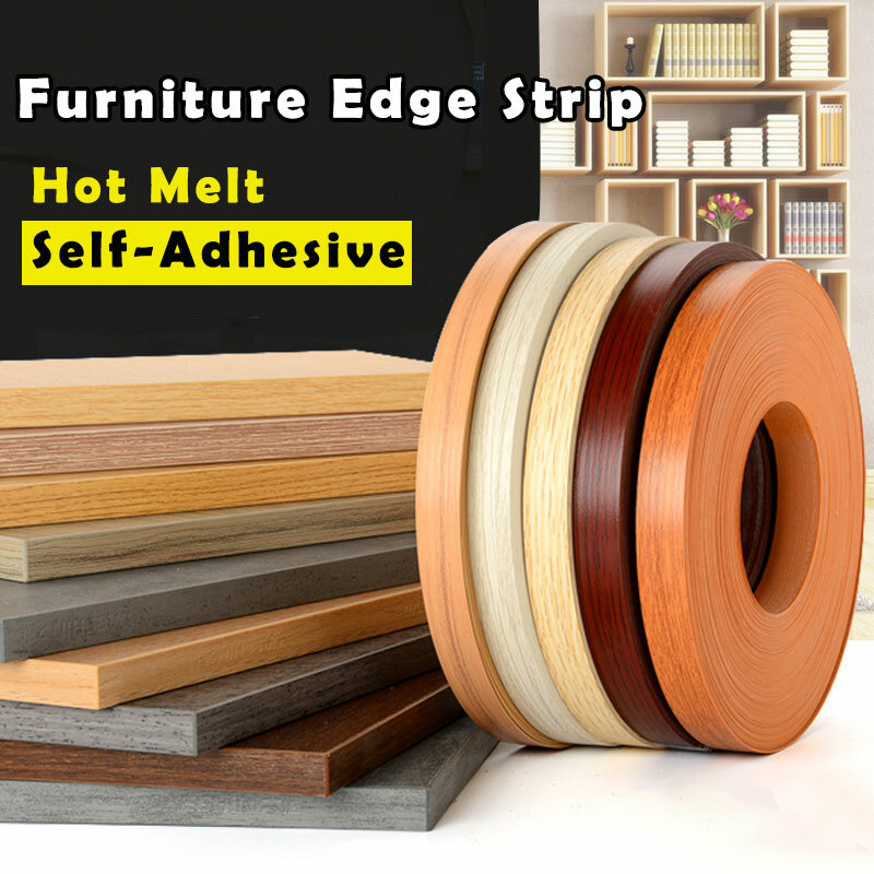 Cinta autoadhesiva de Pvc para muebles, banda de borde de 10M de fusión en caliente, lámina de chapa adhesiva para gabinete, mesa, superficie de madera, decoración de bordes