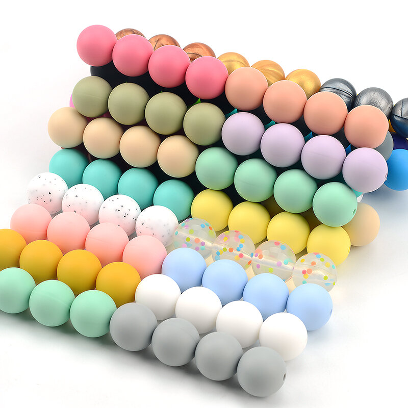 LOFCA 15mm 200pcs silicone Beads food grade Round Teether Beads Baby Chewable Teething Beads Pacifier Pendant Making Accessories