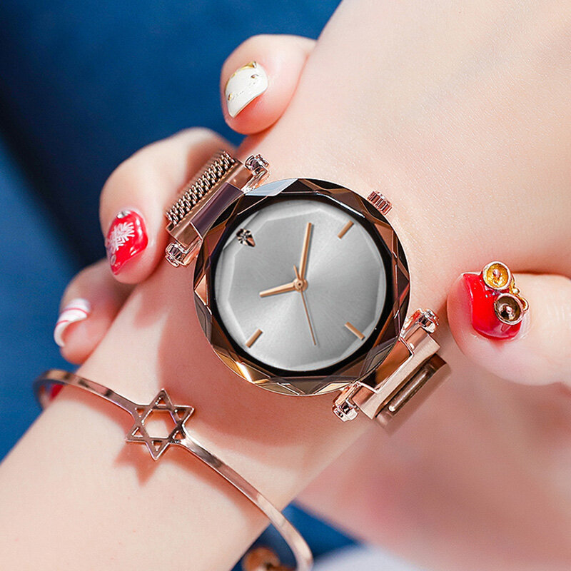 Relojes de cuarzo con banda de lujo para mujer, relojes de pulsera de diamantes magnéticos de moda, relojes de pulsera minimalista con corte de gemas, regalo femenino