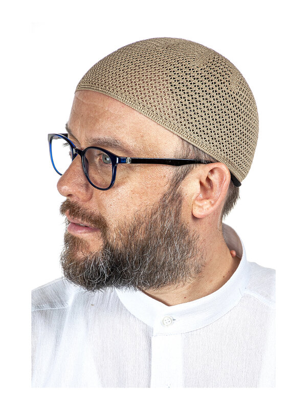 Luxo aço de malha boné de oração qualidade visual recurso ramadan perfeito presente leve poliéster algodão para homem
