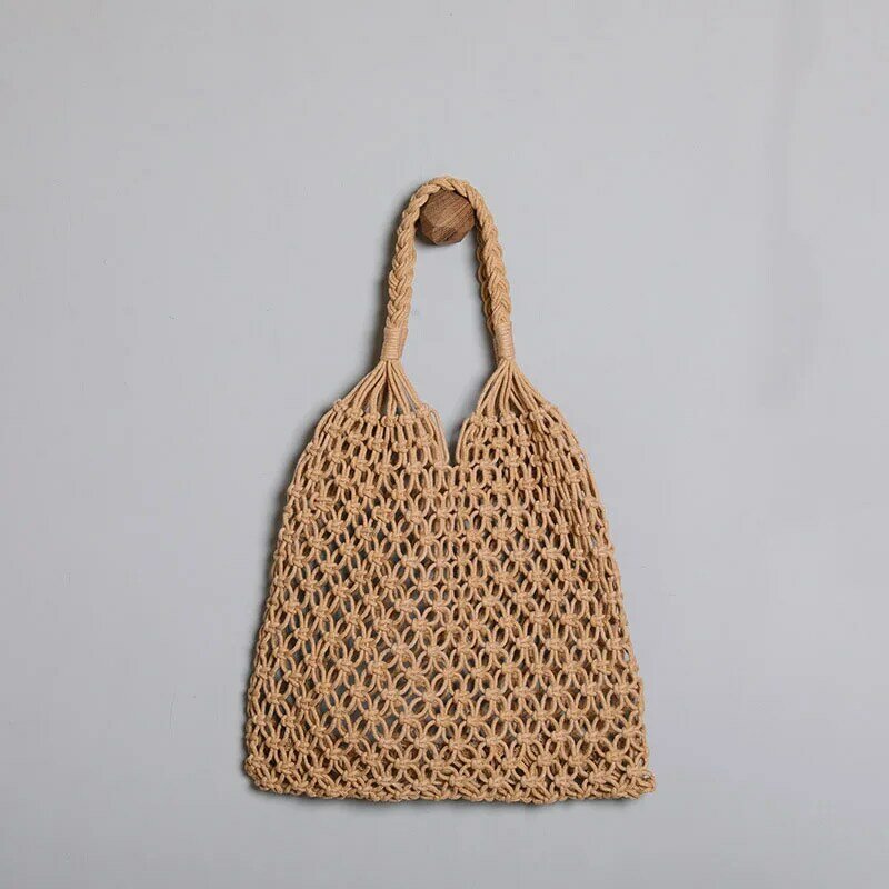 Straw Bag Cotton Bag Retro Folding Bag Female Bag Handbag Shoulder Bag Beach Holiday Hollow Large Capacity