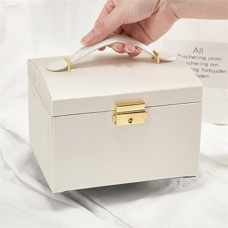 JWWWBOX 5 kolorowa skóra PU pudełko z biżuterią luksusowe trzy warstwy dwie szuflady kobiety biżuteria dziewczęca pudełko typu Organizer prezenty JWBX06