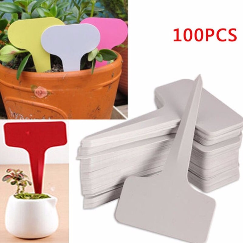 100Pcs Plastic T-type Tuin Tags Ornamenten Plant Bloem Label Nursery Dikke Tag Markers voor Planten Tuin Decoratie