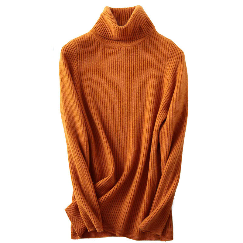 Suéter de lana de Merino con cuello alto para mujer, Jersey suave y cálido de Cachemira, 100%, Otoño e Invierno