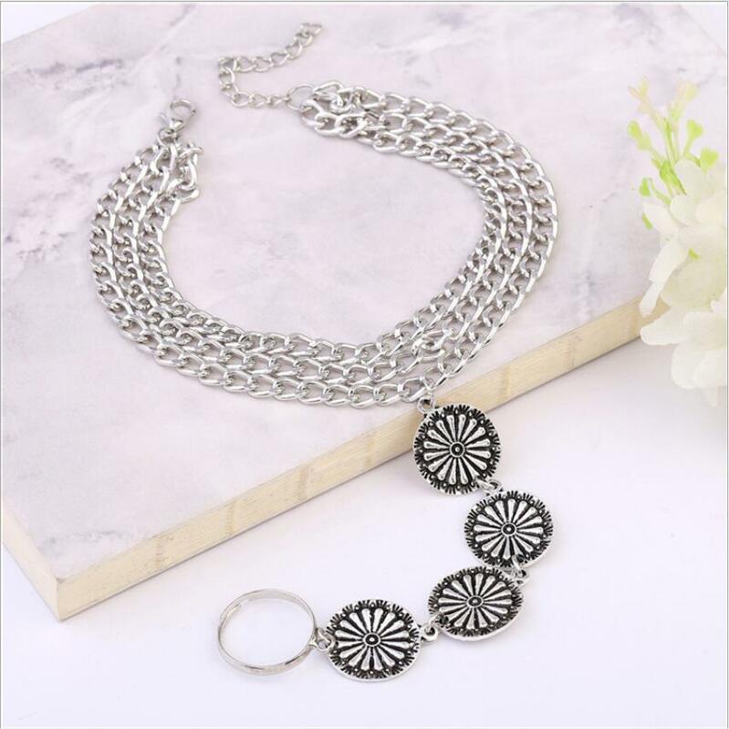 Silver Round Flower Charm  Anklets For Women Chain Ankle Bracelet Sandals Brides Barefoot Beach Jewelry Gift Accessories S1954