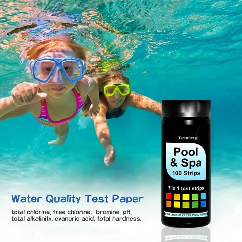 Tiras de prueba de agua para piscina 7 en 1, Kit de prueba de calidad del agua para piscina y Spa, tiras de prueba para detección de PH, cloro, bromo To