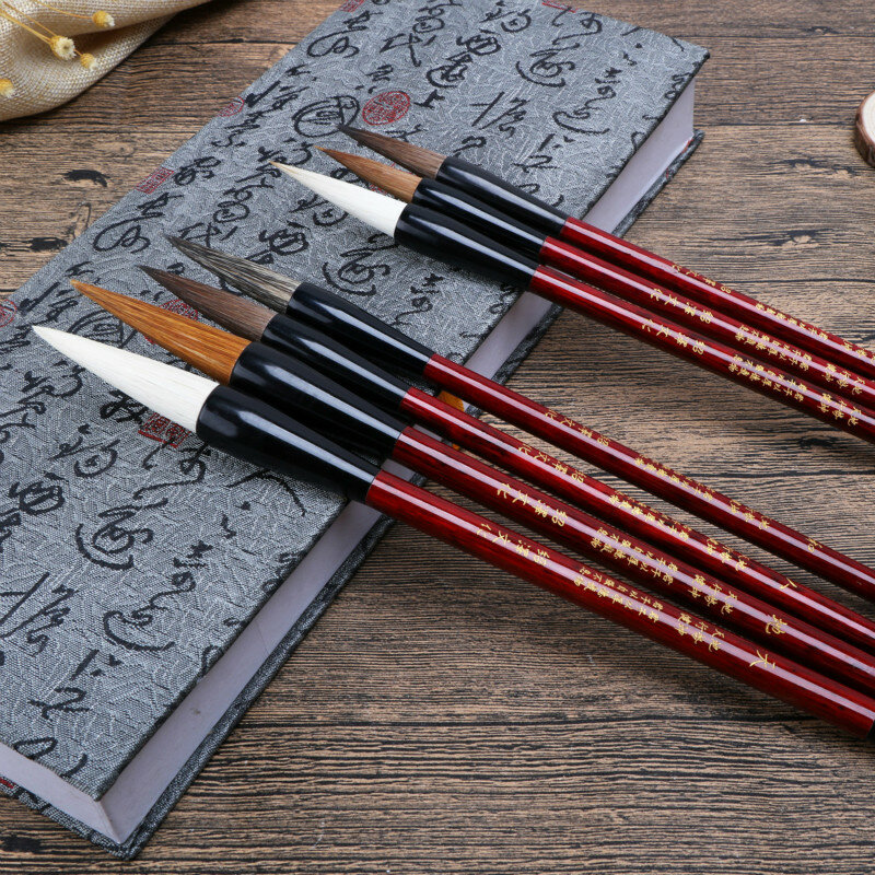 Pluma de pincel de caligrafía, conjunto de pinceles de escritura de acuarela china, Lobo chino, piedra, tejón, lana, pelo múltiple, 7 Uds.