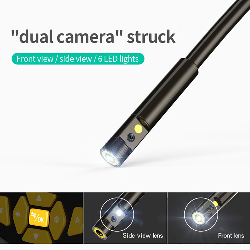 Portátil única e dupla lente Handheld endoscópio, 4,3 "LCD câmera de inspeção, 8mm, Industrial Digital EndoscopyTool para Wall Pipe e carro