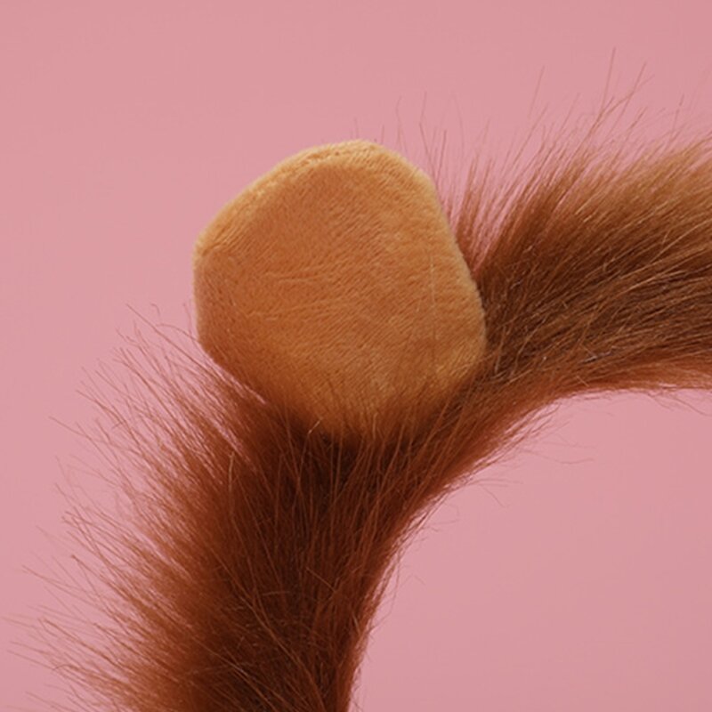 Cosplay Bulu Binatang Berbulu Set Telinga Singa Ekor Simpai Rambut Kostum Lolita Topi Kepala Bulu Panjang untuk Dekorasi Pesta Halloween F3MD