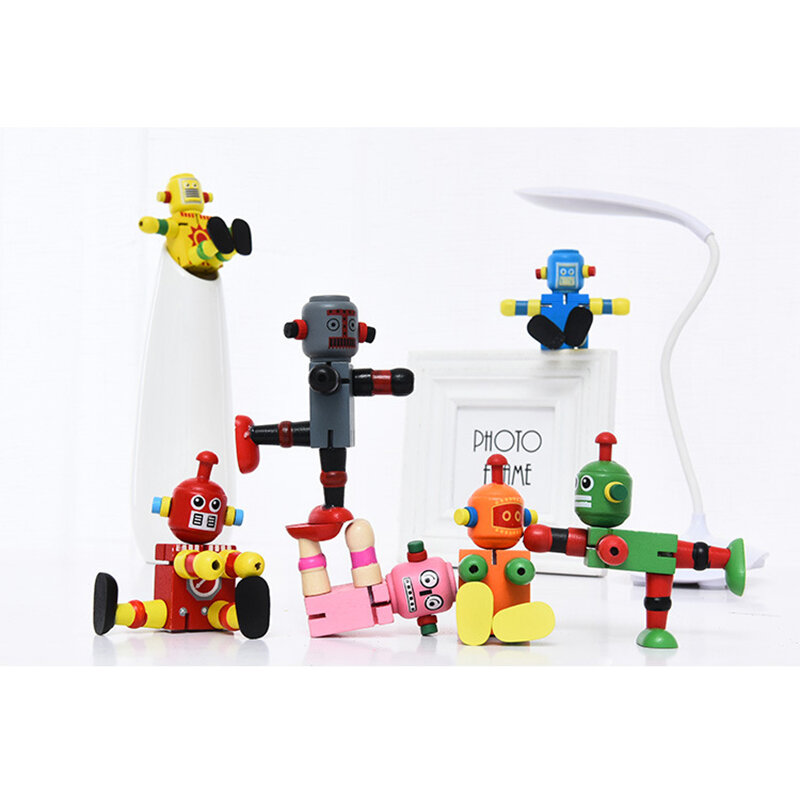 Robô de madeira brinquedo conjunta movente deformação robô brinquedo para crianças decoração para casa eig88