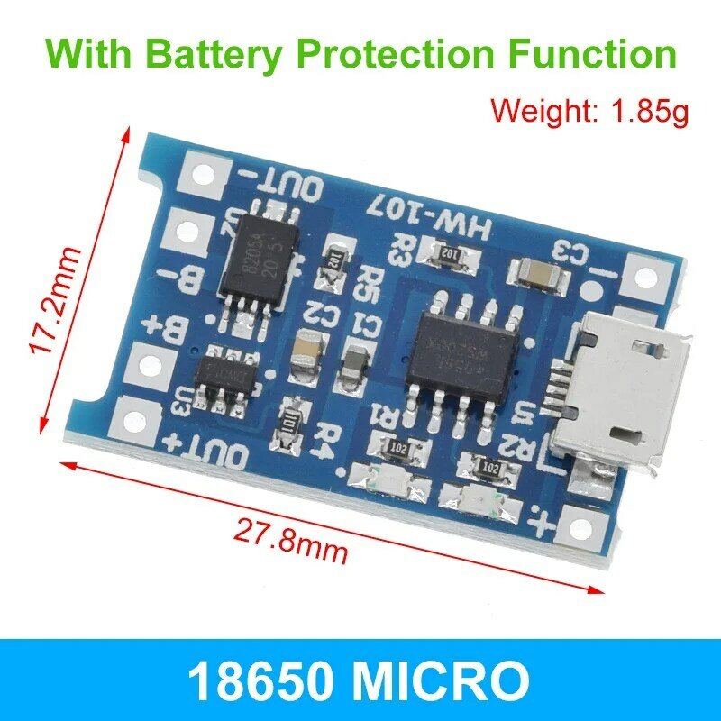 TZT 5 pcs Micro USB 5V 1A 18650 TP4056 modulo caricabatteria al litio scheda di ricarica con protezione doppia funzione 1A li-ion