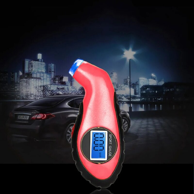 Manómetro de presión de neumáticos para coche, pantalla Digital luminosa LCD de alta precisión, retroiluminación, color rojo y negro, 1 unidad