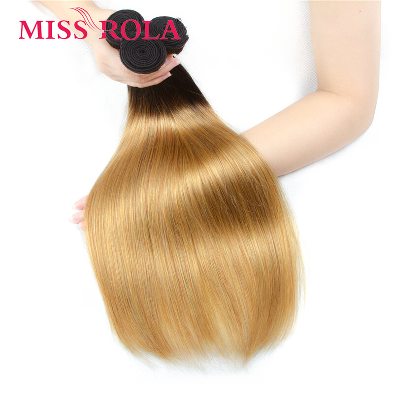 Miss Rola บราซิลตรงผมทอผ้า1/3/4ชุด #1B/27 1B/30 1B/99J 1B/BUG Ombre Remy Hair Extensions Double Wefts