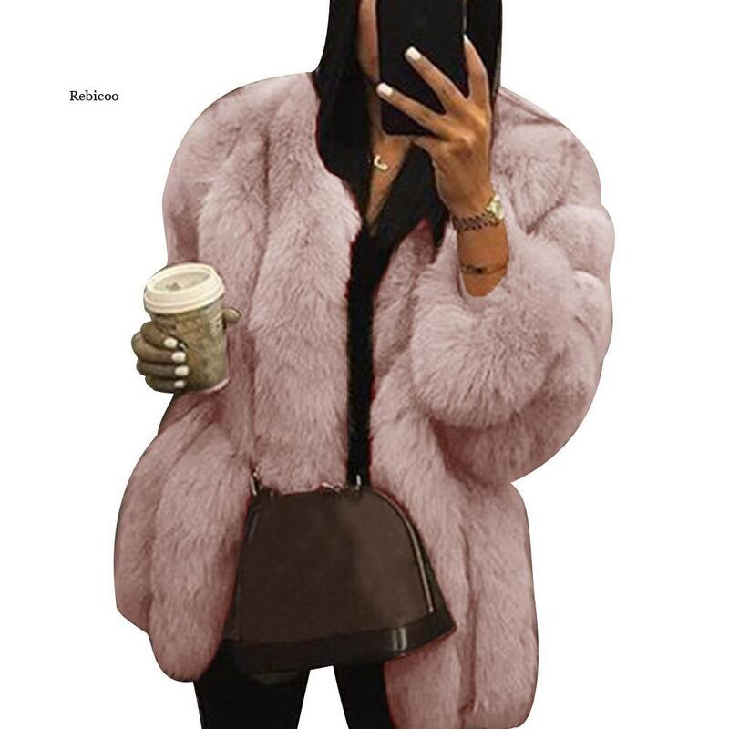 ผู้หญิง Faux Fur เสื้อแขนสั้น Faux Fur Coat Warm Furry แจ็คเก็ต Outerwear ฤดูใบไม้ร่วงฤดูหนาวผู้หญิงเสื้อกันหนาว Outwear