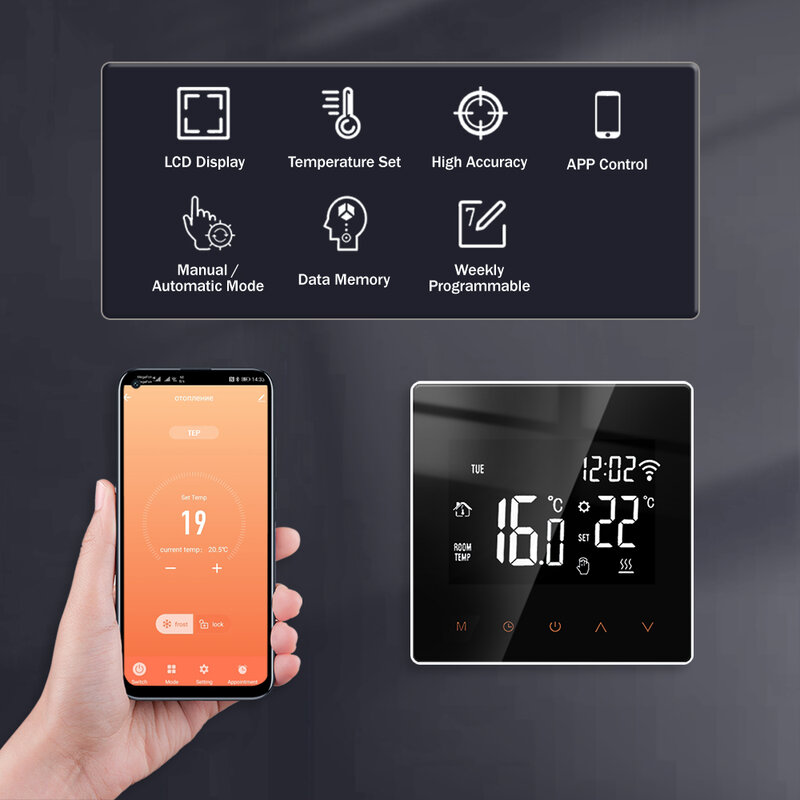 Tuya – Thermostat intelligent WiFi, chauffage électrique au sol TRV, chaudière à eau et à gaz, température, télécommande vocale pour Google Home Alexa