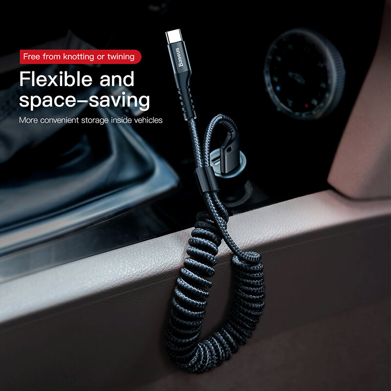Bas192.- Câble de charge USB Type C à ressort pour voiture, câble de données de téléphone portable iPhone, câble de charge de pipeline tressé flexible, câble de bain