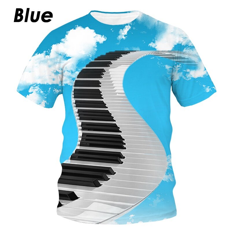 New Fashion Piano Musical Note Printed T Shirt Men Women 3D Funny T Shirt Hip Hop Tee