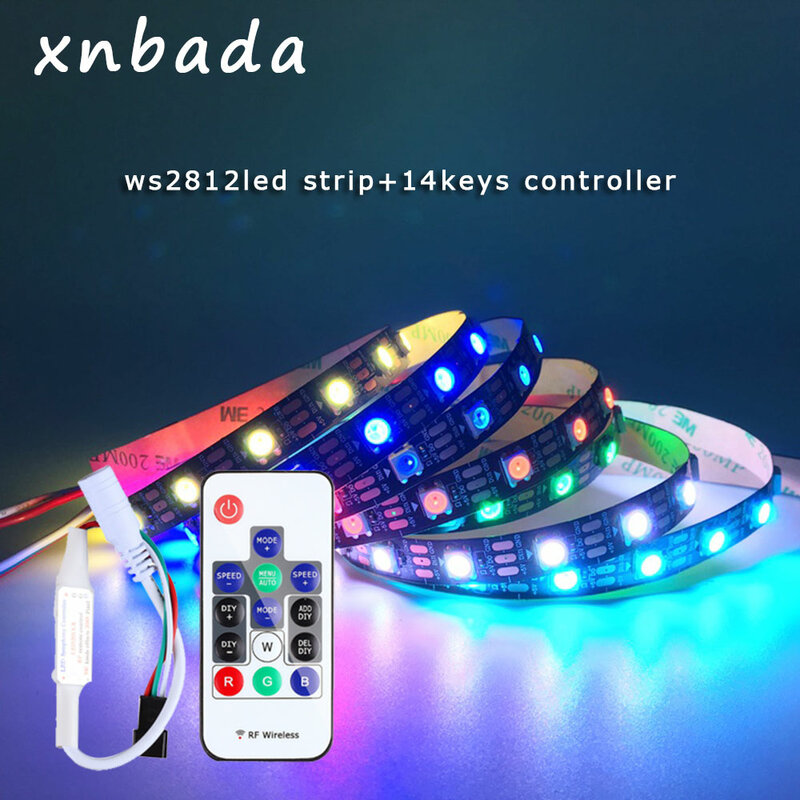 Bande lumineuse RGB LED intelligente, ruban d'éclairage étanche, WS2812B, 14 prédire RF, kit de télécommande sans fil, adressable