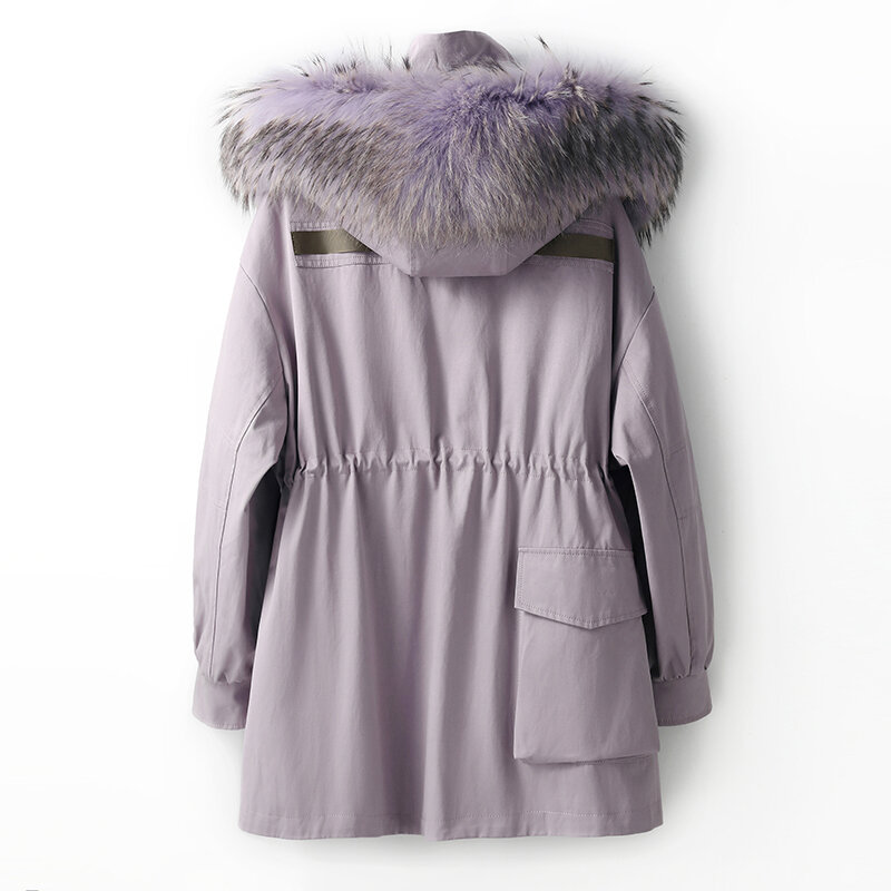 Aorice – manteau en vraie fourrure de lapin pour femme, veste d'hiver à col de raton laveur, Parka Trench CT170