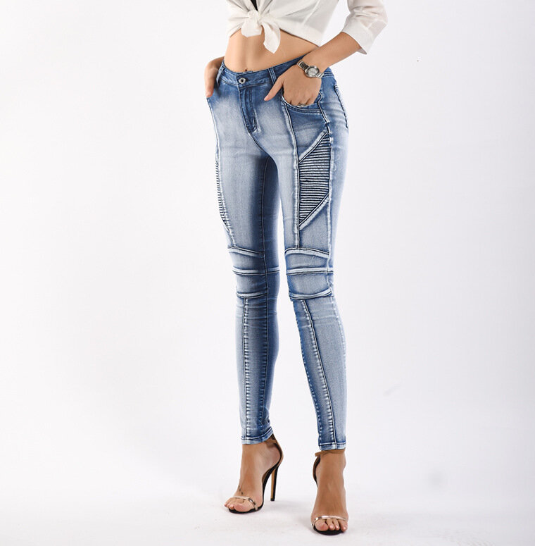 Calça lápis jeans feminina nova, estilo europeu e americano, tecido lavado, leve, branca