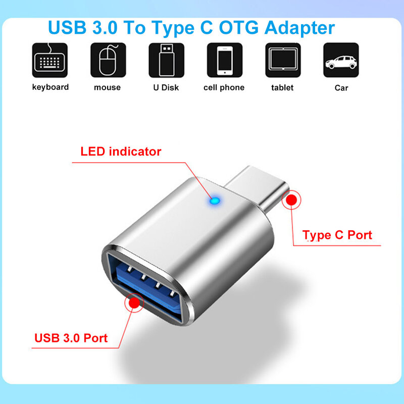 VYOPBC LED USB 3.0-C 타입 어댑터 OTG-USB C USB-A-마이크로 USB C 타입 암 커넥터, 삼성 샤오미 포코 어댑터용