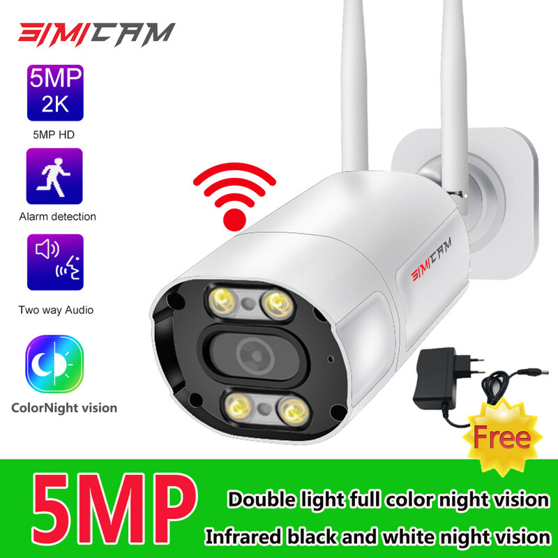 Kamera ochrony na świeżym powietrzu 5MP kamera WiFi kamery monitorujące IP kamera z dwa-Way Audio IP66 wodoodporna kolorowe Night Vision