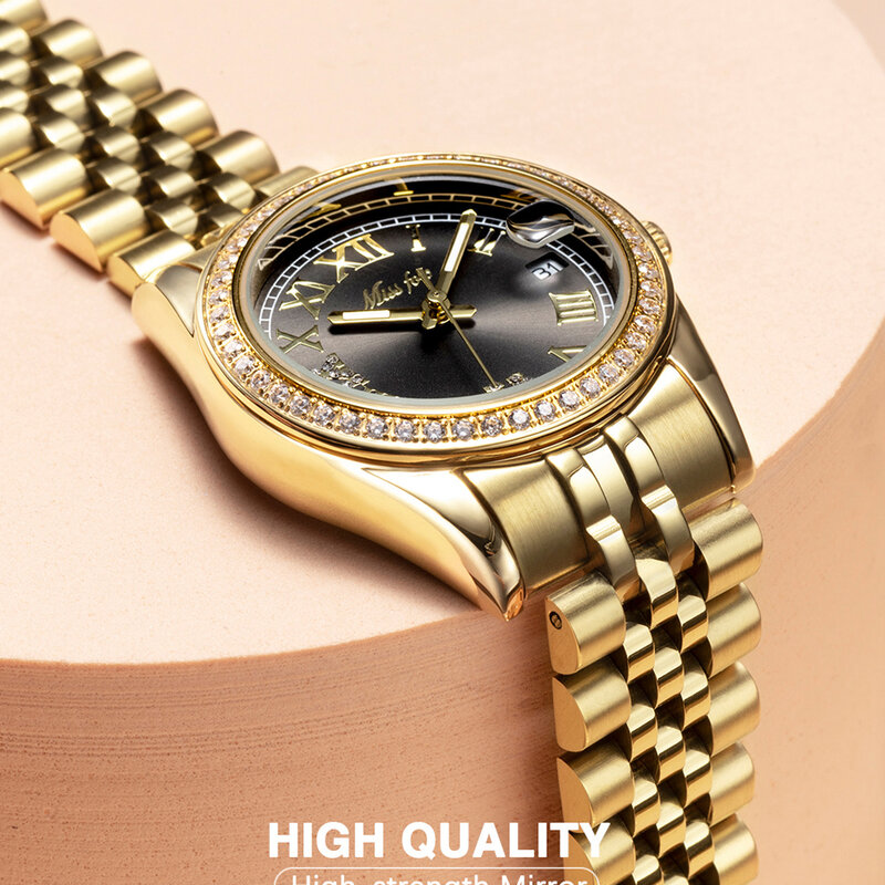 Montre de luxe en or pour femmes, avec diamants scintillants, à Quartz, tendance, étanche