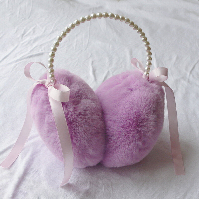1個リボン真珠イヤーマフかわいいと冬暖かい快適なユニセックスウォーマー模造ウサギのぬいぐるみ耳マフ子供大人