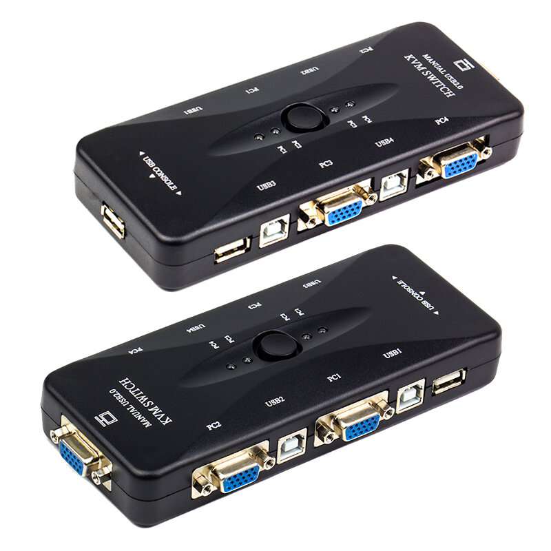4 Cổng KVM Switch 4 Vào 1 Ra VGA USB Chuyển Đổi 4 Máy Tính Chia Sẻ Màn Hình Chuột Máy In Thiết Bị