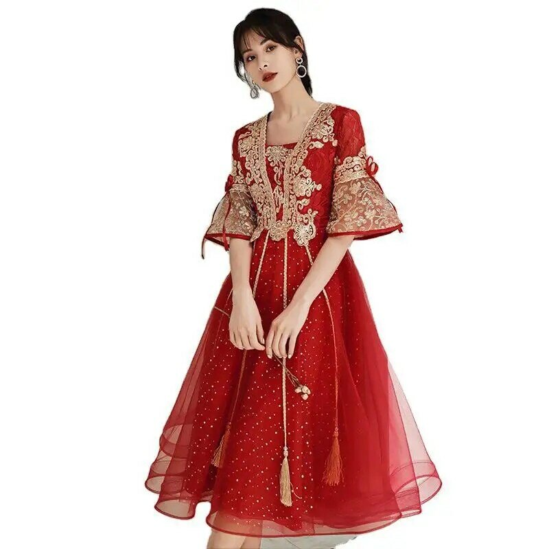 Вечерние платья с коротким рукавом, китайское традиционное свадебное платье, Кружевное облегающее Деловое платье для беременных ZL634
