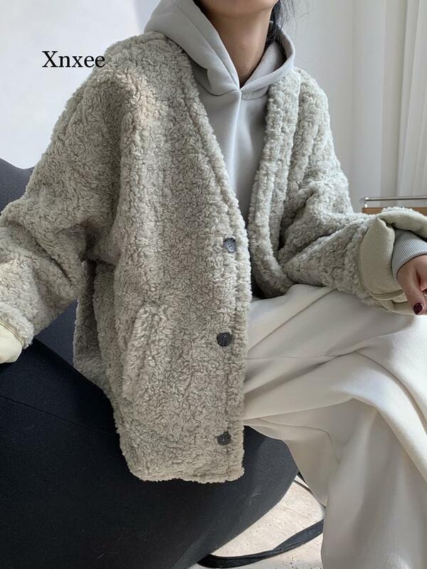 Mantel Bulu Palsu Bulu Domba Sweter Wanita Kardigan Perempuan Musim Gugur Musim Dingin Mantel Mantel Jaket Mewah