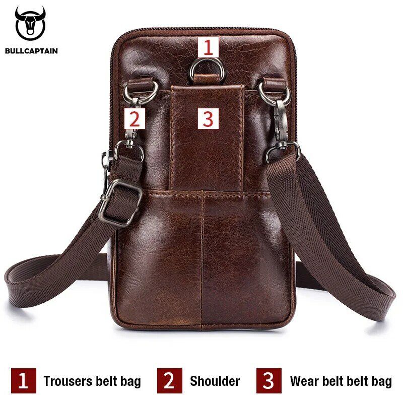 BULLCAPTAIN – sacs de taille en cuir véritable pour hommes, pochette pour téléphone, sac de taille, petit sac de poitrine, ceinture, petits sacs de taille