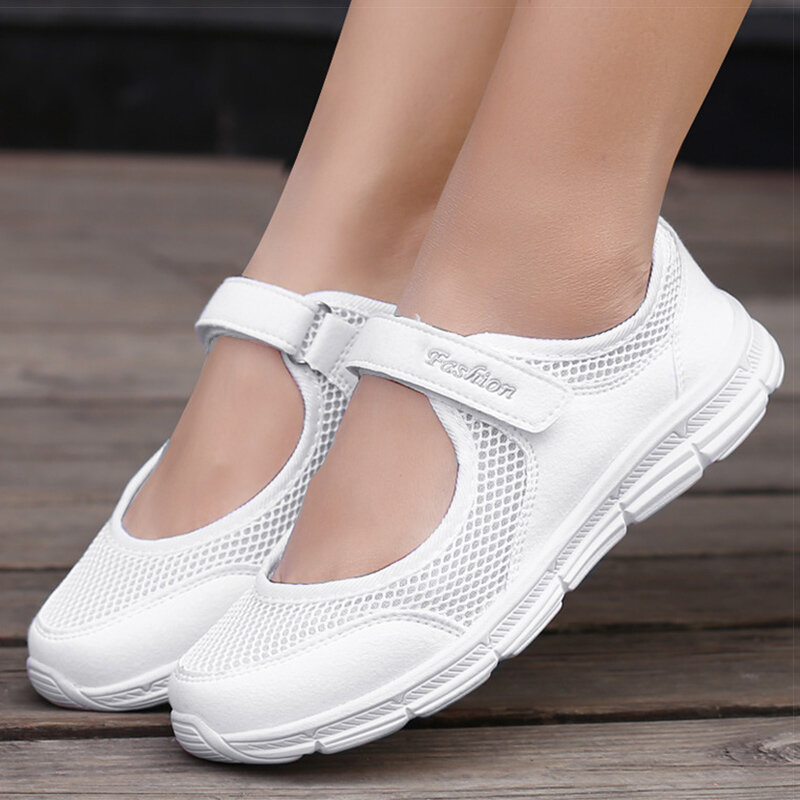 Zapatos vulcanizados y transpirables para Mujer, Zapatillas informales superligeras, planas, color blanco, 2021