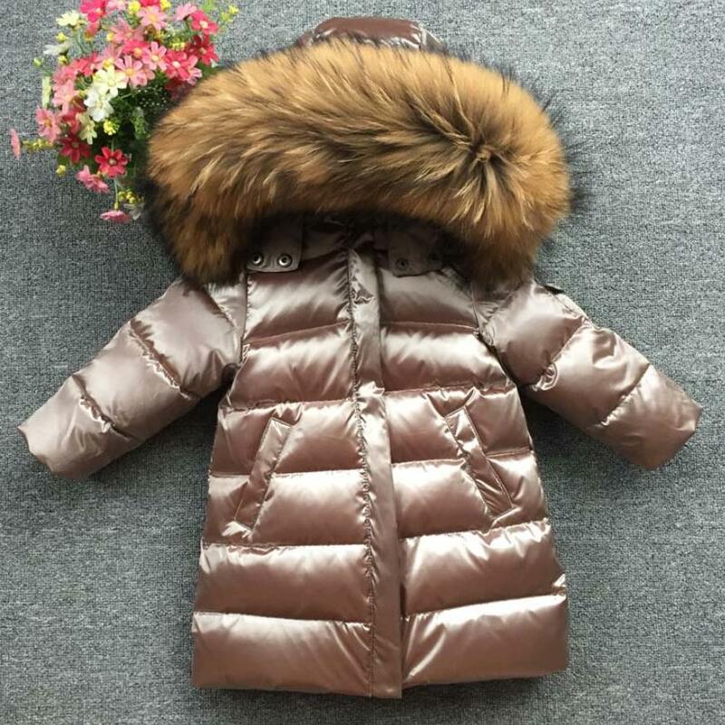 Children Girl Boy Winter Real Fur Thickened Down Jackets 90 Down Long Coat Jacket Overcoat 1-12Y Baby Kids Clothing -30 Outwear