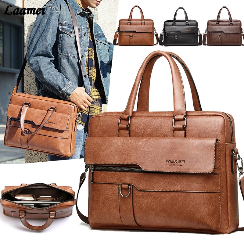 Laamei retro homens maleta saco de alta qualidade negócios couro ombro sacos do mensageiro escritório bolsa para portátil bolsa bolso hombre